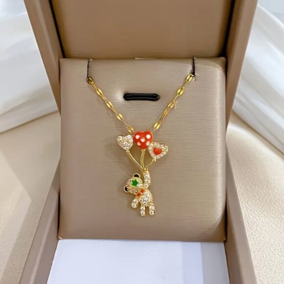 Cute Sparkly Colorful Balloon Bear Fashion Pendant Charm Goldplated Necklace - Picture 2 of 3